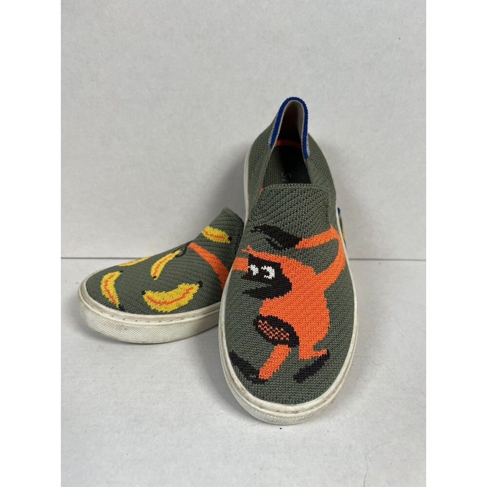 Rothy's Kids Sneaker Shoes Monkey and Banana Knit Slip On sneakers Girls Sz 12